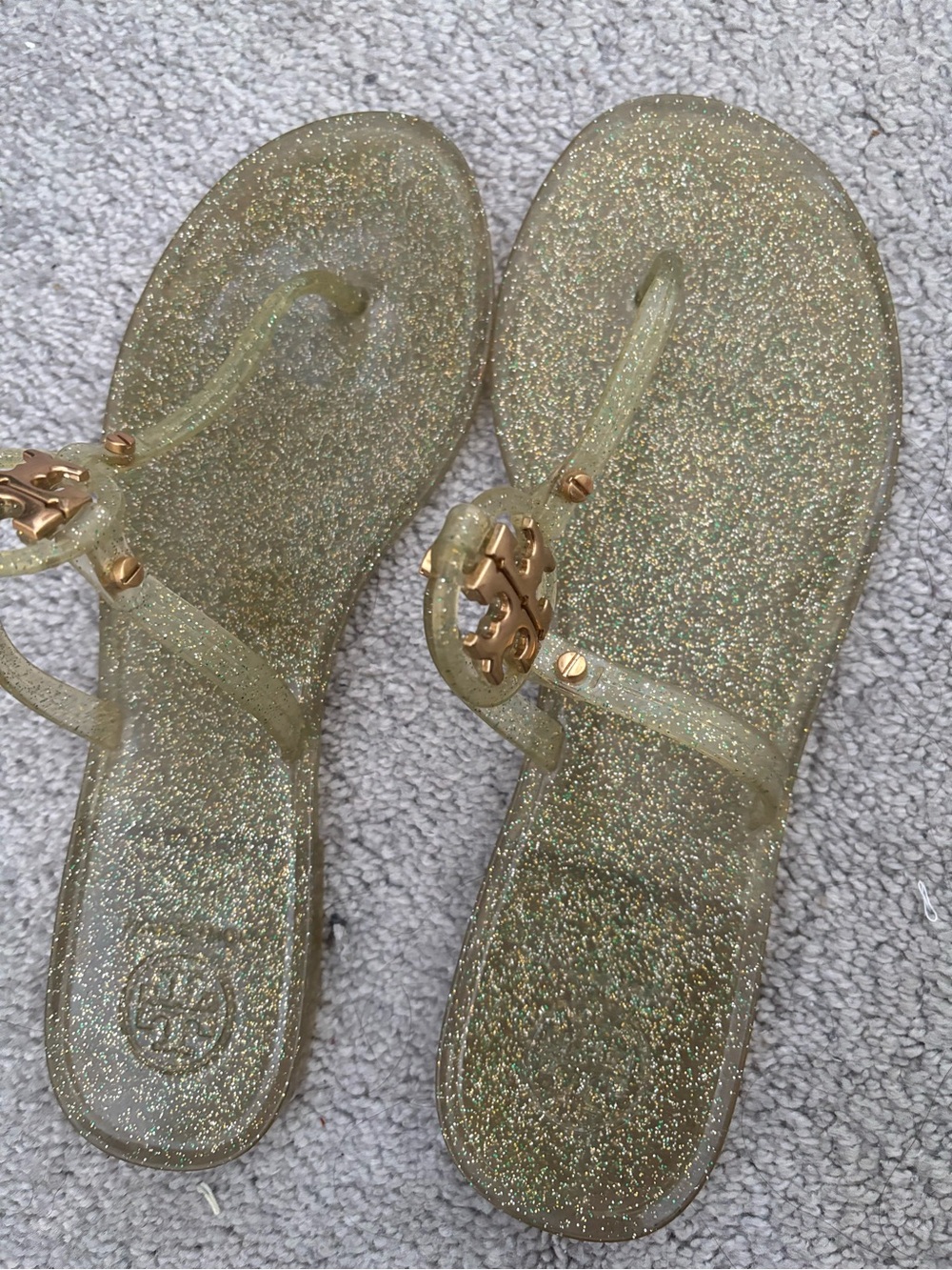 Gold Glitter Tory Burch Jelly Thong Sandals - Women